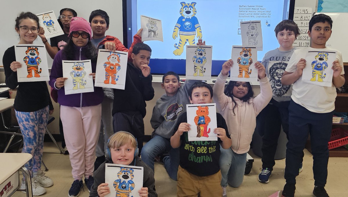 CheektowagaMS's tweet photo. Students in Mr. McCann’s class recently showed off their creativity and team spirit by coloring pictures of Sabretooth, the mascot of the Buffalo Sabres. The classroom was filled with excitement as students proudly chanted, “LET’S GO BUFFALO!” https://t.co/aZYhXzGMzp