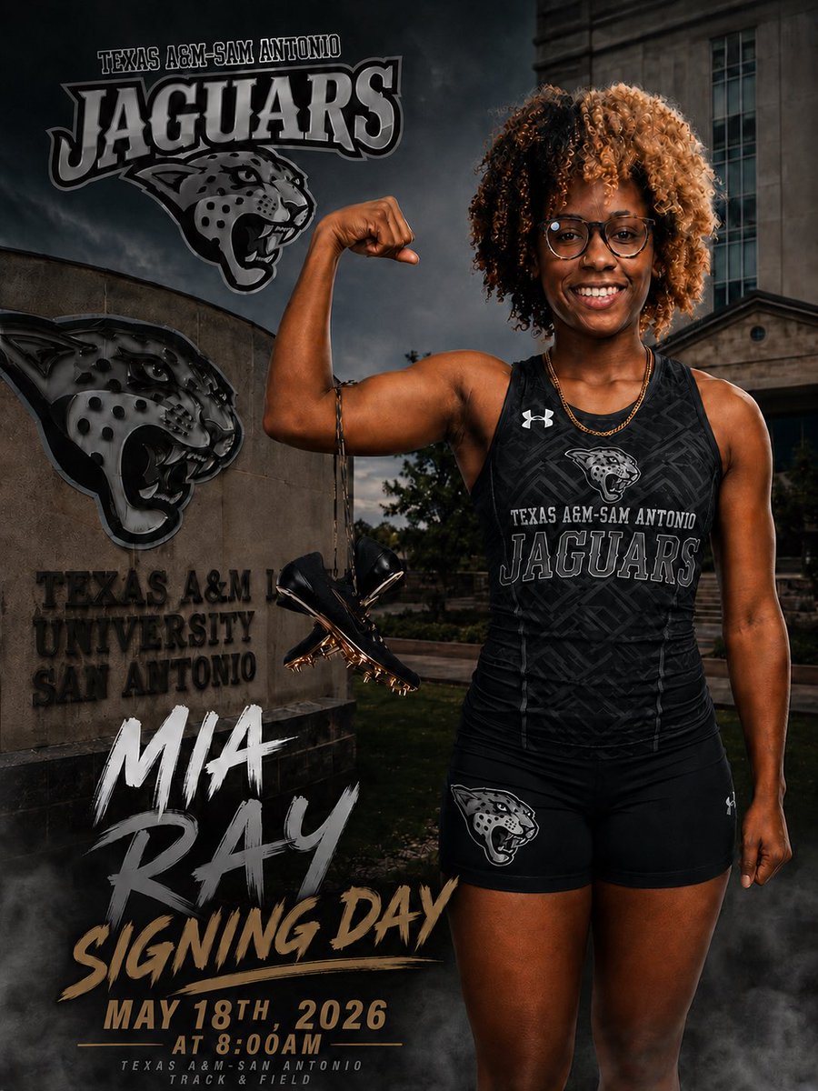 CoachABanks3's tweet photo. Join us Monday at 8:00 AM as we celebrate Mia Ray and her commitment to continue her track journey at Texas A&amp;M-San Antonio.

Come out and show your support as she begins this exciting new chapter.

#RiderPrideIsAlive #SigningDay #TexasAandMSanAntonio #ProudCoach https://t.co/gziEK6NLbr