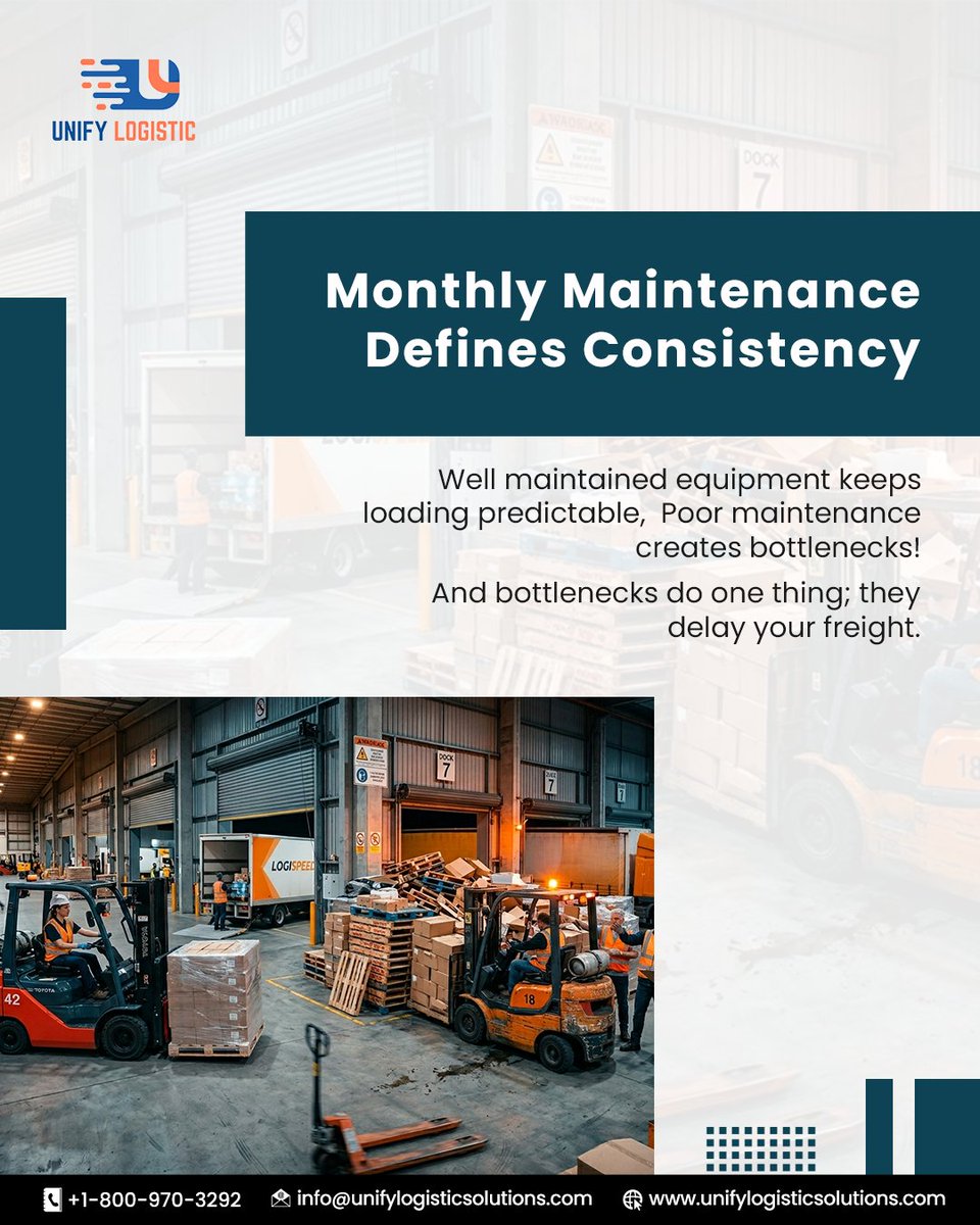 LogisticUnify's tweet photo. Many shipment delays don’t start on the road — they start in operations.
Fix the gaps early, move freight reliably.
Partner with #UnifyLogisticSolutions to reduce avoidable delays and strengthen your #supplychain.

#Freight #WarehouseOperations #MaterialHandling #ForkliftSafety https://t.co/63fIoNLIVW