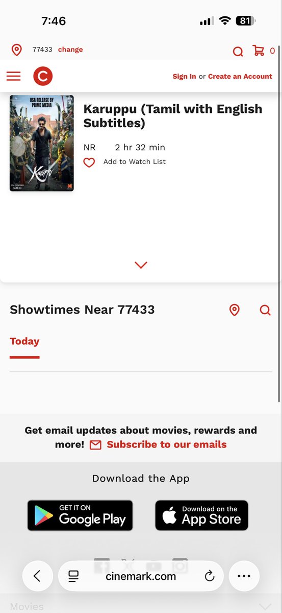 HarishPuru80566's tweet photo. @PrimeMediaUS Still can’t see it for Katy Cinemark 19 and xd https://t.co/0VmH3zcMCb