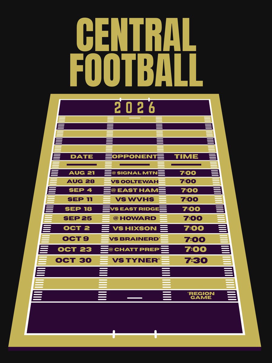chattcentralFB's tweet photo. Chattanooga Central Pounders 2026 Football Schedule! https://t.co/mTai736ZO9