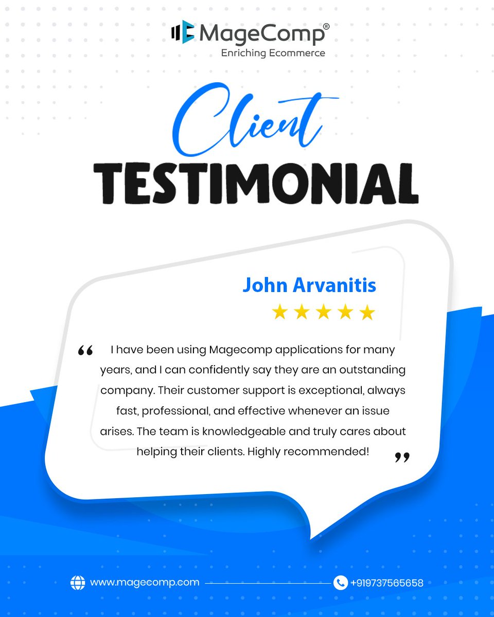 theMageComp's tweet photo. Thank You John Arvanitis!

For More Details, Visit https://t.co/J1CfOSB12s

#clienttestomonial #testomonial #happyclient #magecomp #ahmedabad #bhavnagar #clientreviews #happyclients #ecommercegrowth #magentodevelopment #shopifydevelopment #businesssuccess #digitaltransformation https://t.co/szvISzh2sq
