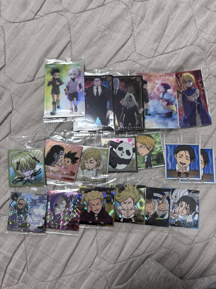 i608c's tweet photo. HUNTER×HUNTER ハンターハンター　呪術廻戦　ウエハース　交換　イタジャガ
求　フェイタン　伏黒恵（別弾可）
譲　画像のもの
よろしくお願いします🙇 https://t.co/eXHLSW5Xfy