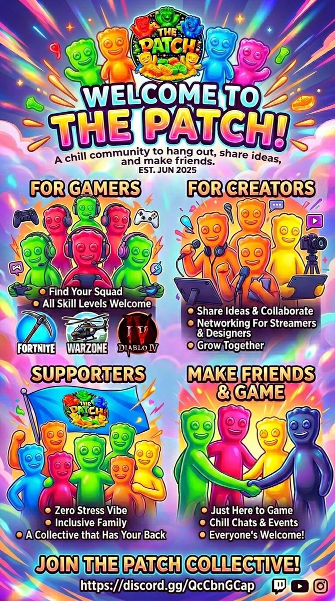 colt45life's tweet photo. 🎉 Gamers &amp; Creators! Finding a community can be a patch, but we’re a whole blanket! JOIN THE PATCH DISCORD.
​✨ 450+ members
🤝 Networking &amp; Collabs
🎮 Gaming &amp; Good Vibes
​Find your gaming family!
​🔗 https://t.co/XwHzyhZk7z

​#ThePatch #GamerLife #ContentCreators #Discord https://t.co/Ne7xGsqxhq