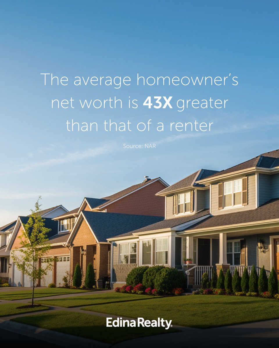 RealtorAmyMN's tweet photo. Homeownership isn’t just a milestone. It’s a massive wealth builder. Homeowners have an average 43 times the net worth of renters on average. The gap is real and growing. 💸🏡 Contact me to talk about your homeownership journery!  #WealthBuilding #HomeownershipMatters #RealtorAmy https://t.co/5r8DPSsn6o