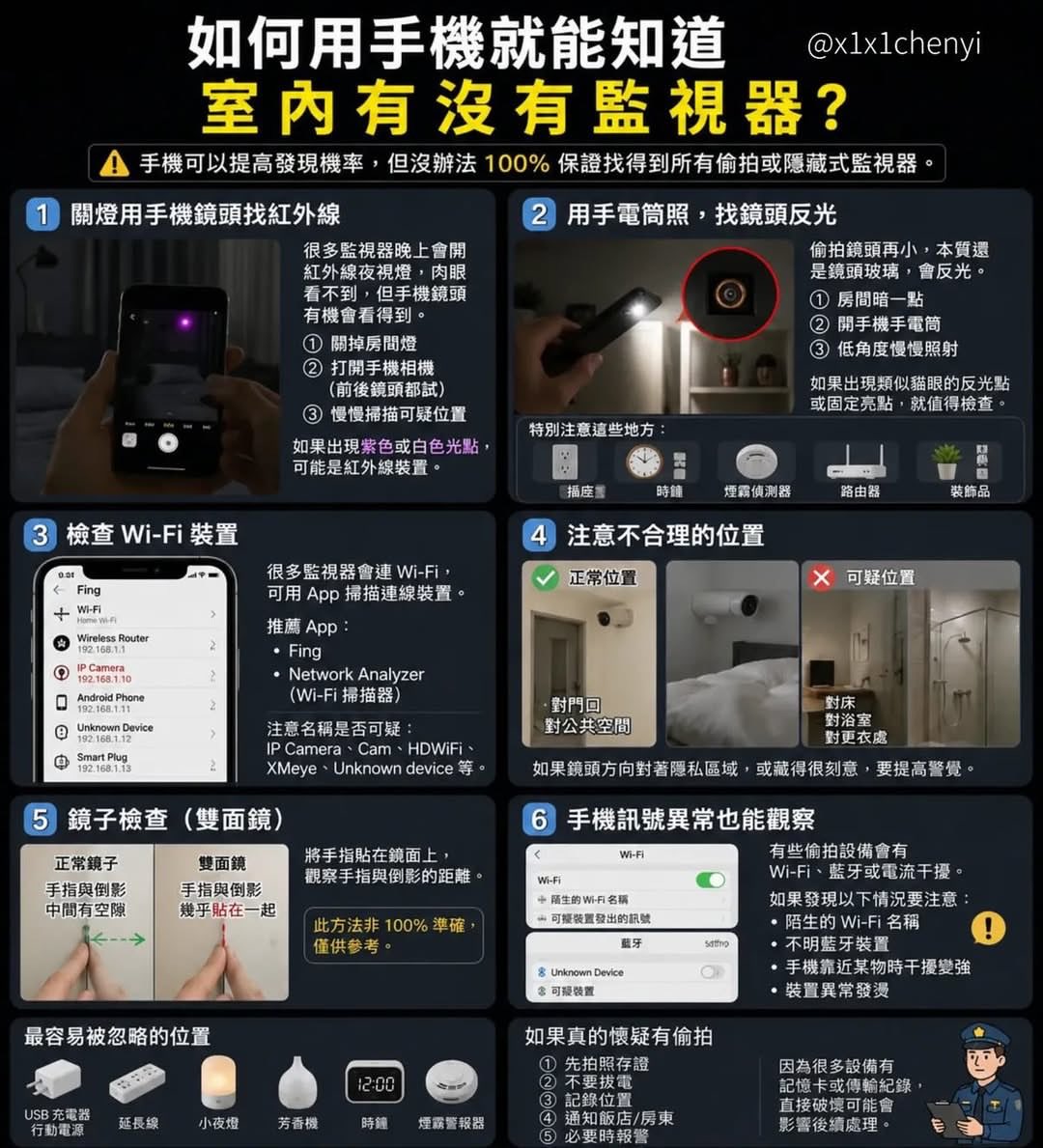 Dutall089ms's tweet photo. 最近很熱門的偷拍事件
雖然防不慎防
但 iPhone 有簡單的搜尋方式
僅提供各位參考
它不是萬能
因為有各式各樣的偷拍鏡頭
連最專業的熱感應都找不到

找到時先不要破壞或拆掉
拍照後，直接報警。 https://t.co/uonkwSH49P