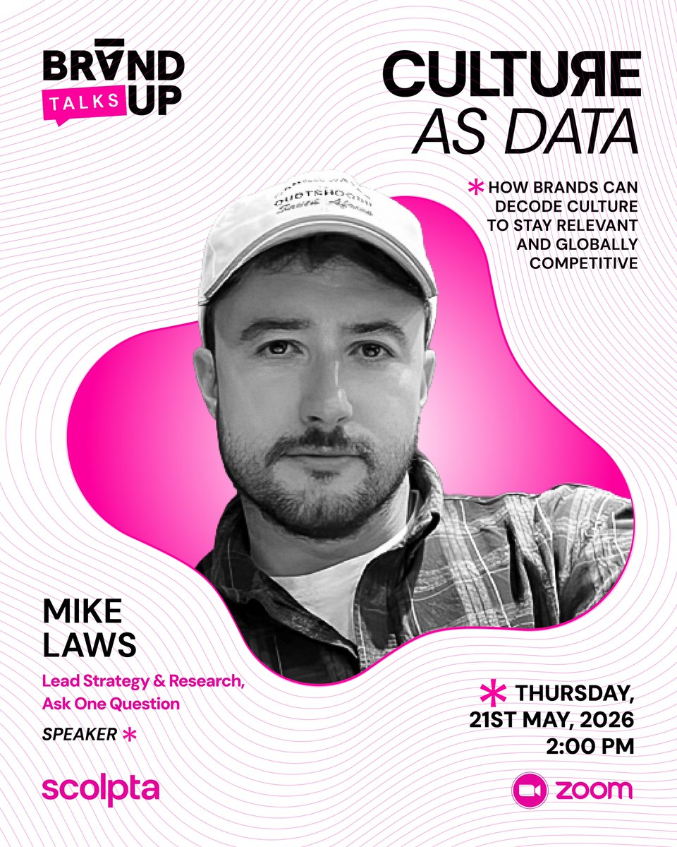 scolpta's tweet photo. Michael Laws (Lead Strategy &amp; Research, Ask One Question) joins the upcoming “Culture as Data” conversation. 

Mike works across research, strategy, and forecasting, helping organizations make sense of human behaviour and cultural shifts.

Join us here https://t.co/YWdFiI6NXJ https://t.co/0zUvBaPsFC