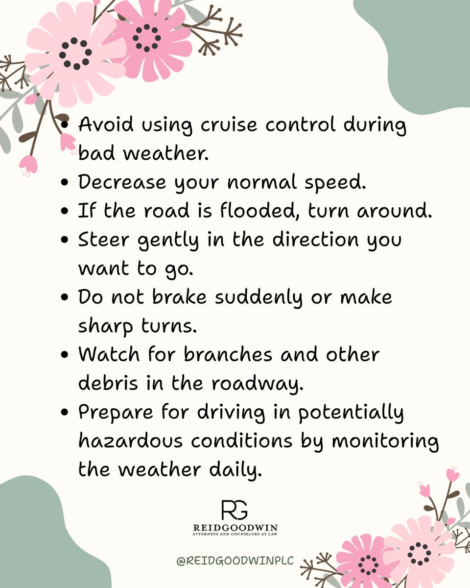 ReidGoodwinLaw's tweet photo. Spring may be coming to an end soon, but it’s never too late for road safety! Here are some Spring road safety tips:
If you are injured and looking for a lawyer in Virginia,
call our office at (804) 415-7800.
#personalinjury #spring #SpringSafety
#personalinjurylaw https://t.co/y7GKdChCBK