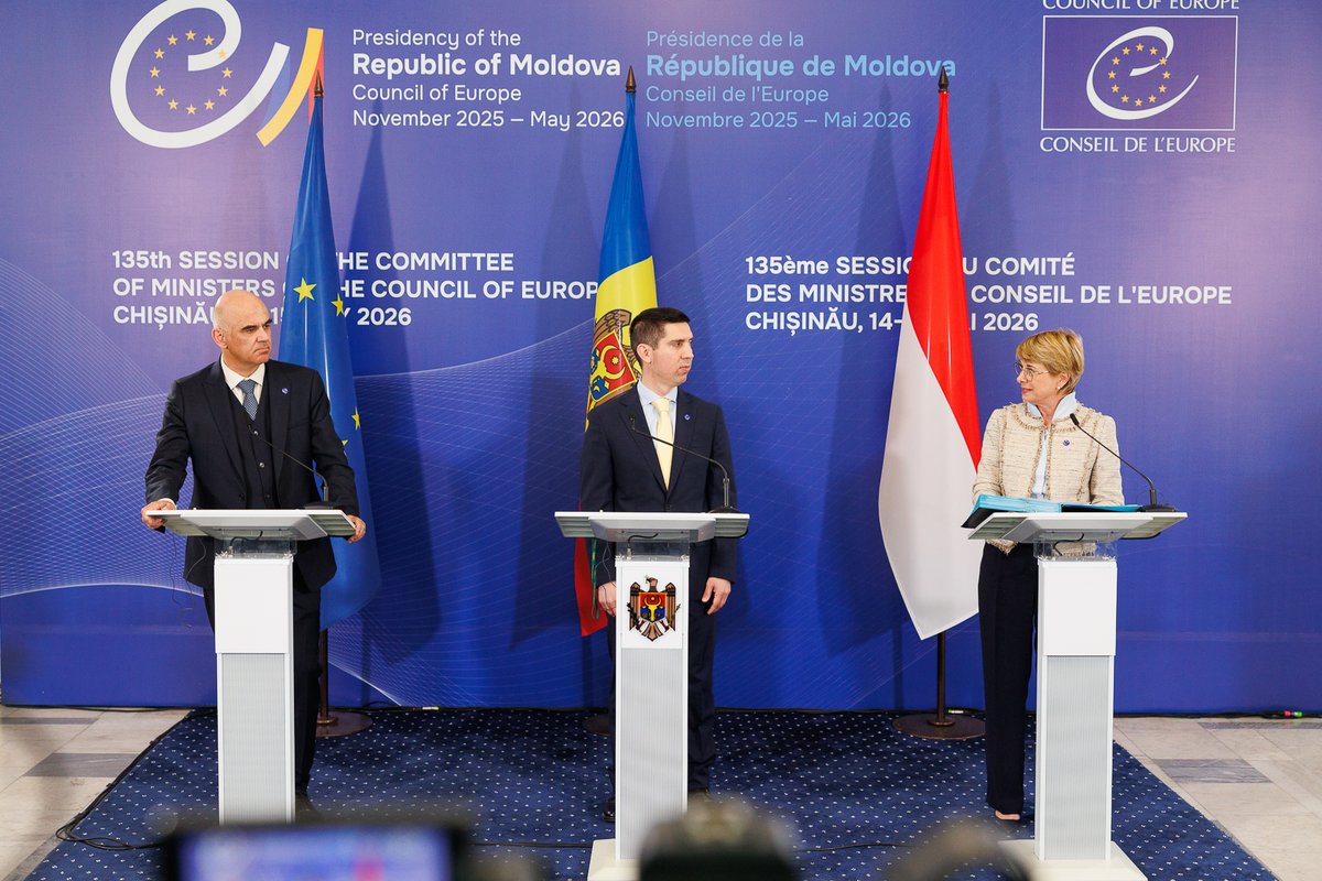 MihaiPopsoi's tweet photo. Alongside Monaco’s FM @IBerroAmadei &amp; Council of Europe SG @alain_berset, we marked the conclusion of Moldova’s Presidency of the Committee of Ministers of the @coe and the handover to Monaco. Grateful for the strong cooperation &amp; meaningful results achieved together for Europe. https://t.co/I6XR74NohY