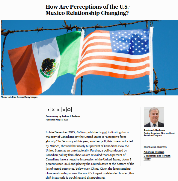 CSISAmericas's tweet photo. How are perceptions of the U.S.-Mexico relationship changing?
Americas Program Senior Associate @AndrewIRudman spoke with former and current Mexican government officials to identify several areas of concern that are likely to persist: https://t.co/6gkilvmilT https://t.co/tMSWS8SDag
