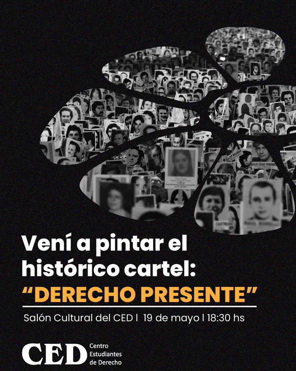 CedOficina's tweet photo. Vení a pintar el histórico cartel de "Derecho Presente"

Día: Martes 19 de mayo
Hora: 18:30
Lugar: Salón Cultural del CED

Todos los años el 20 de mayo desde el CED participamos de la marcha, acompañando a madres y familiares de detenidos desaparecidos. https://t.co/DNesW38mZI