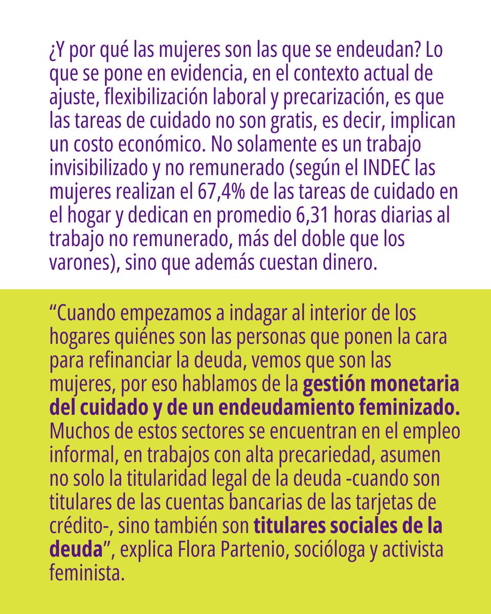 LaRevuelta_ok's tweet photo. ¿Por qué las mujeres son las que se endeudan? En el contexto actual de ajuste, flexibilización laboral y precarización, es que las tareas de cuidado no son gratis, es decir, implican un costo económico. Entrevista a Flora Partenio. 

✍ @melinafit 

🔗https://t.co/GEDz6hVuET https://t.co/tKidDUJKgF
