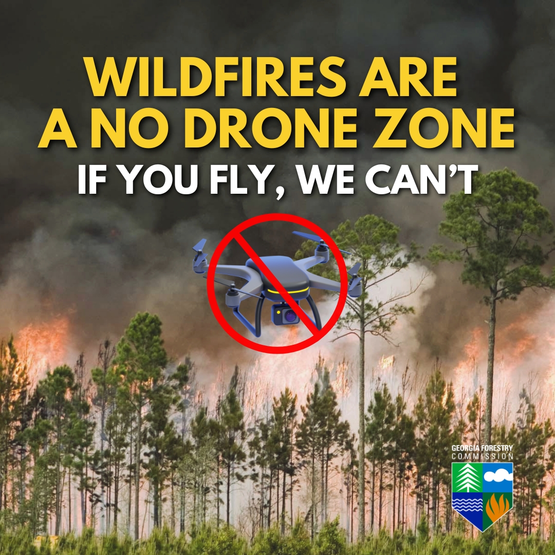 GaTrees's tweet photo. 🚁 If You Fly, We Can’t.

The Pineland Road Fire and Highway 82 Fire are both still active wildfires, and Temporary Flight Restrictions (TFRs) remain in place over both incidents.

Flying a drone over or near these fires doesn’t just put your drone at risk—it puts our wildfire response operations at risk.

When unauthorized drones enter wildfire airspace:
➡️ Fire suppression aircraft may be forced to stop operations
➡️ Critical aerial suppression missions can be delayed
➡️ Ground crews may be impacted as suppression strategy changes
➡️ Lives, property, and firefighter safety are put at greater risk

These fires may be showing progress, but they are not out.

Please help us finish this fight safely: leave the drones at home and take them somewhere else to fly.

If you fly, we can’t.

Fighting fire. Protecting forests. Serving Georgia.

#WildfireSafety #NoDrones #EmergencyResponse #FirstResponders #GeorgiaForestry