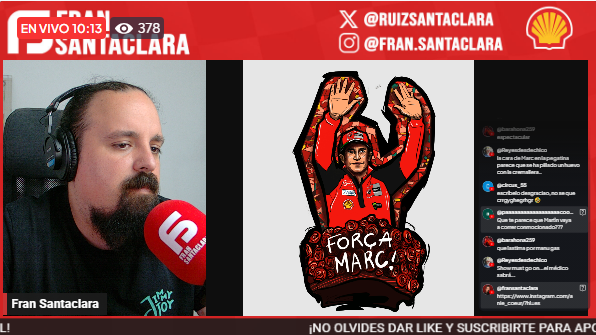 RuizSantaclara's tweet photo. Gracias a Anie del Lenovo Ducati hemos podido mostrar en directo el sticker de Força Marc en alta resolución y con los colores que querían, me comentó Anie que la impresión hizo que saliese más oscuro del original! https://t.co/cjYCcI9hkm