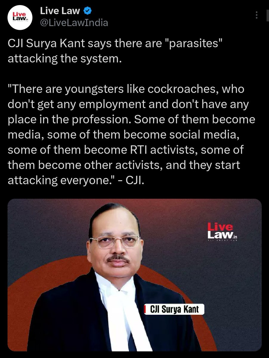 maadhyam_engage's tweet photo. It's the other way around actually. It's the system which 'attacks' media, RTI &amp; other activists who question &amp; raise their voices. Many have even died. And here is the CJI, the supposed guarantor of fundamental rights of these very activists, calling them cockroaches! Shame!! https://t.co/u7YMBMPZMF