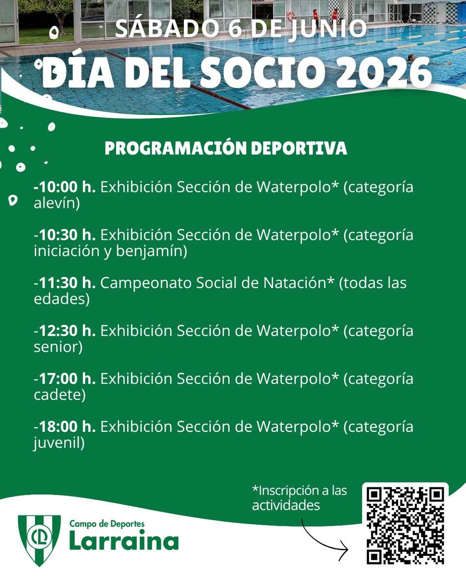 CDLarraina's tweet photo. ¡🎉 Ya queda menos para celebrar juntos el Día del Socio 2026 en Larraina! 🎉 

Para el próximo 6 de junio hemos preparado una jornada llena de actividades para todas las edades: deporte, diversión, encuentros, actividades infantiles, bingo, comida popular y mucho más 💚 https://t.co/v1AzLkxVaL