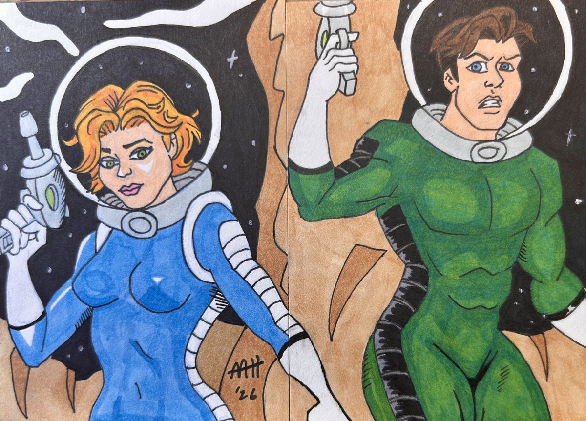 jk_antwon's tweet photo. I made a couple of Space Age Explores on a 2 piece puzzle #sketchcards! #retroscifi #aceo #artisttradingcard #scifi https://t.co/x5mHgYfhQT