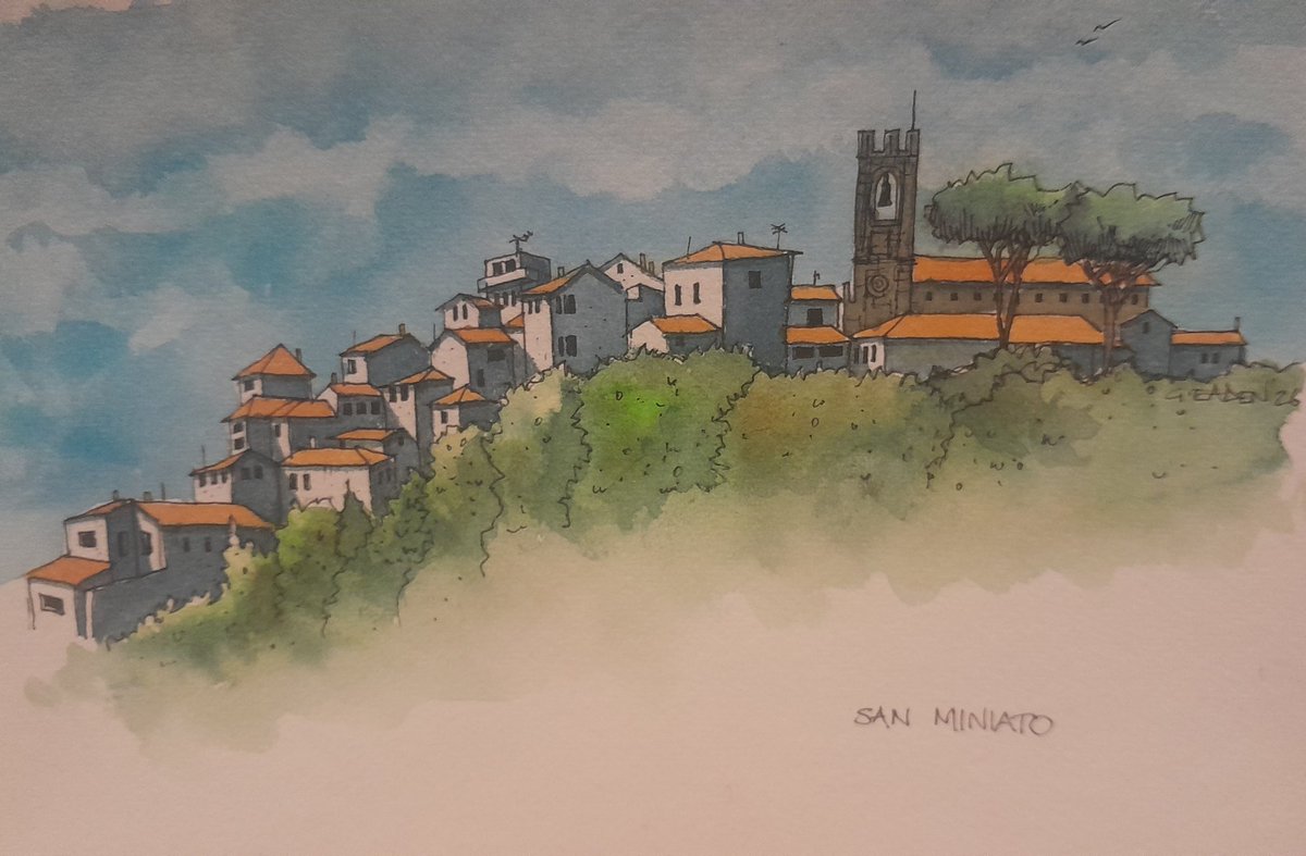 cycletricks's tweet photo. San Miniato in Tuscany. From a photo I took out of the train window. #art #watercolour  #sketch #urbansketching #Italy #watercolor #travelsketch https://t.co/4N4N4GdufK