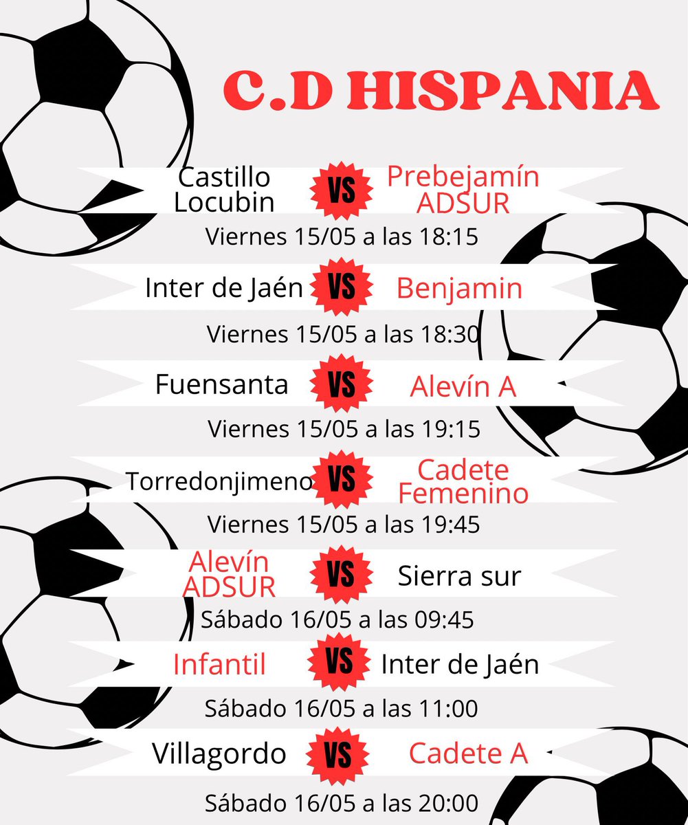 CDHispania's tweet photo. Horario de los partidos de este próximo fin de semana:⚽️🏟️ https://t.co/KaOIfqowgW