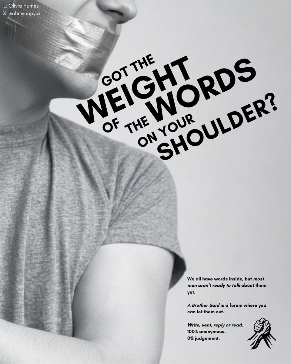 ohmycopyuk's tweet photo. 2/2 One Minute Brief of the Day - 15/05/26 @OneMinuteBriefs
Create posters to promote the ‘A Brother Said’ online forum & encourage people to #TalkToday. Check In. Speak Out. Save a Brother. 🤝
#MentalHealthAwarenessWeek https://t.co/6oDRqO5Kt6