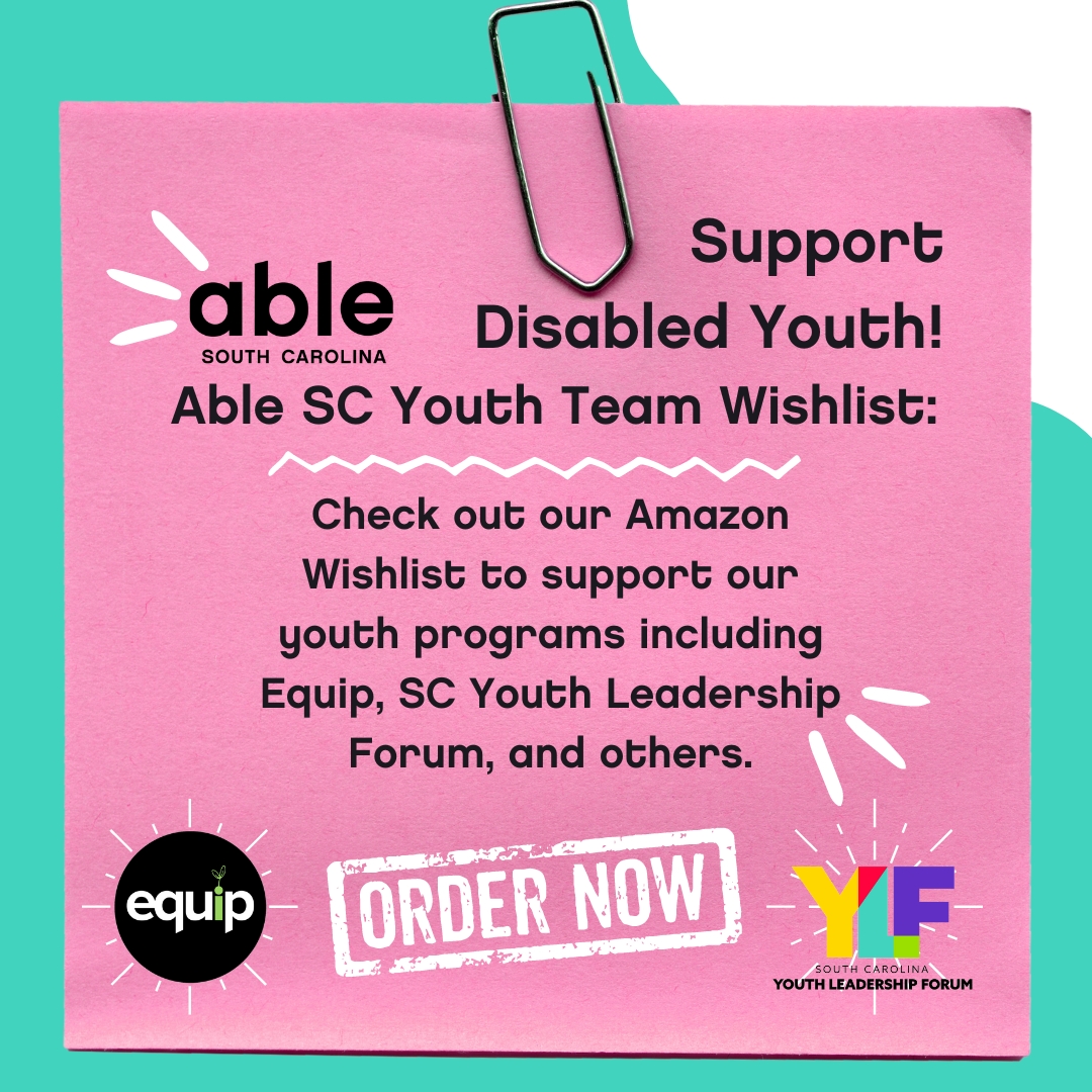 Able_SC's tweet photo. Did you know? You can support disabled youth by purchasing supplies from our Amazon Youth Team Wishlist. Visit our wishlist today: https://t.co/WdraXeLcgf

#Wishlist #AbleSC #EquipSC #SCYLF #DisabledYouth #Support https://t.co/c3yiw4xTqi