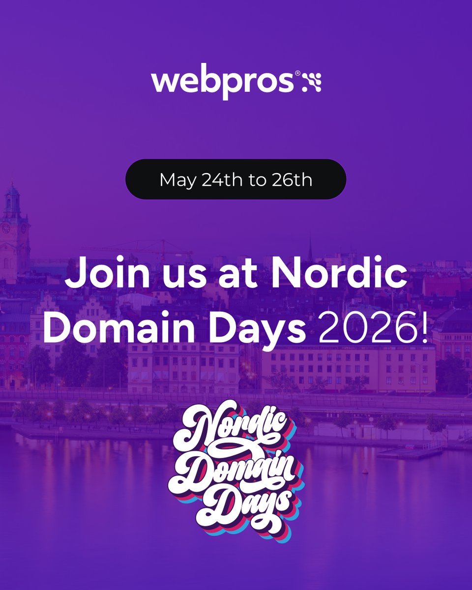 WebProsOfficial's tweet photo. WebPros will be at Nordic Domain Days 2026.
If you are attending, make sure to stop by and say hello.
You can also join using our code for 20% off: NDD-WEBPROS-20

#NDD2026 #WebPros #NordicDomainDays #StockholmTech #DomainIndustry https://t.co/b75wjawVVx