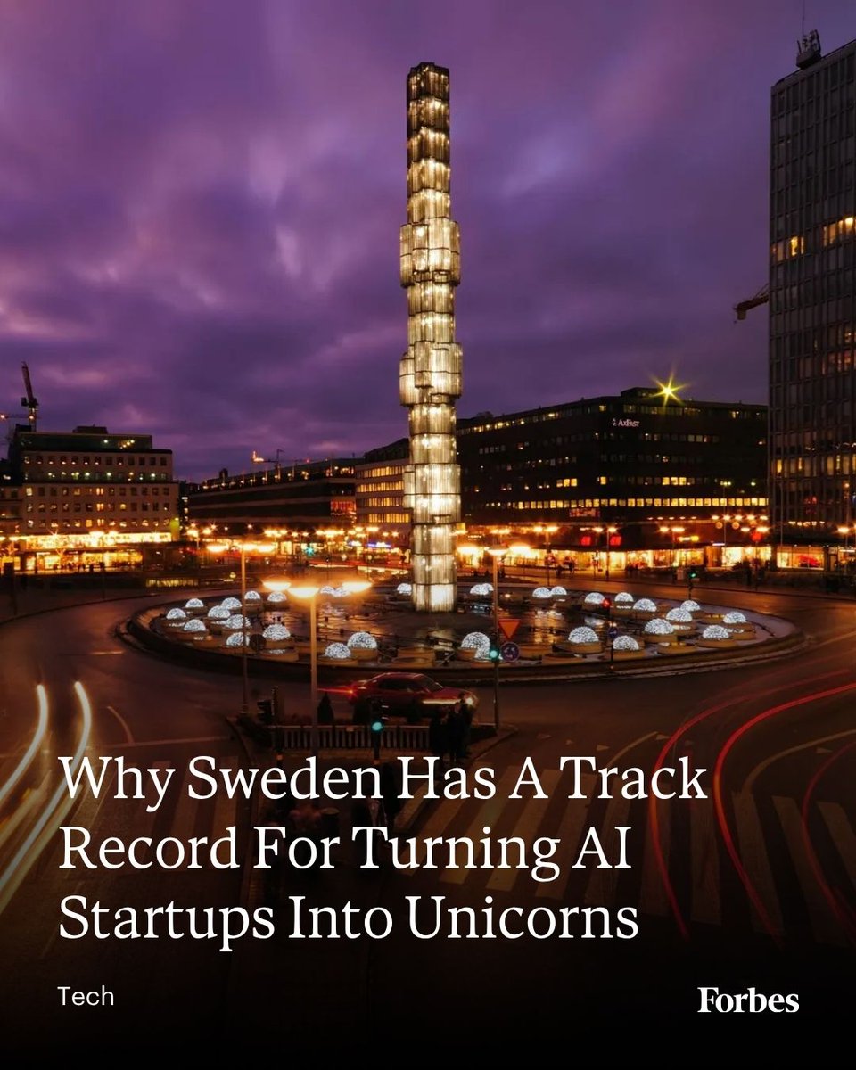 Forbes's tweet photo. Sweden’s AI startups are flying. Stockholm has the highest concentration of unicorns outside Silicon Valley and, attracts more VC per capita than any European hub. What's its secret? https://t.co/cFf7I5lngB
📸: Getty Images https://t.co/d3lVVvlSOy