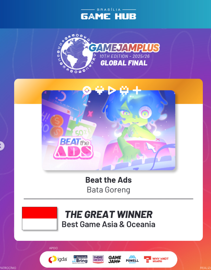 SEAGamethetic's tweet photo. Gamejam+ @gamejamplus has just been concluded and they just announced winners of the game jam. Here are the winners from SEA:

Bisai-Bisai Lai - TeamAgemu 🇧🇳
Mewracle Brew - Meng 🇮🇩
Beat The Ads by @beattheads 🇮🇩
MiniMart Days - NekoSundae 🇮🇩 https://t.co/ckyNxqYivk