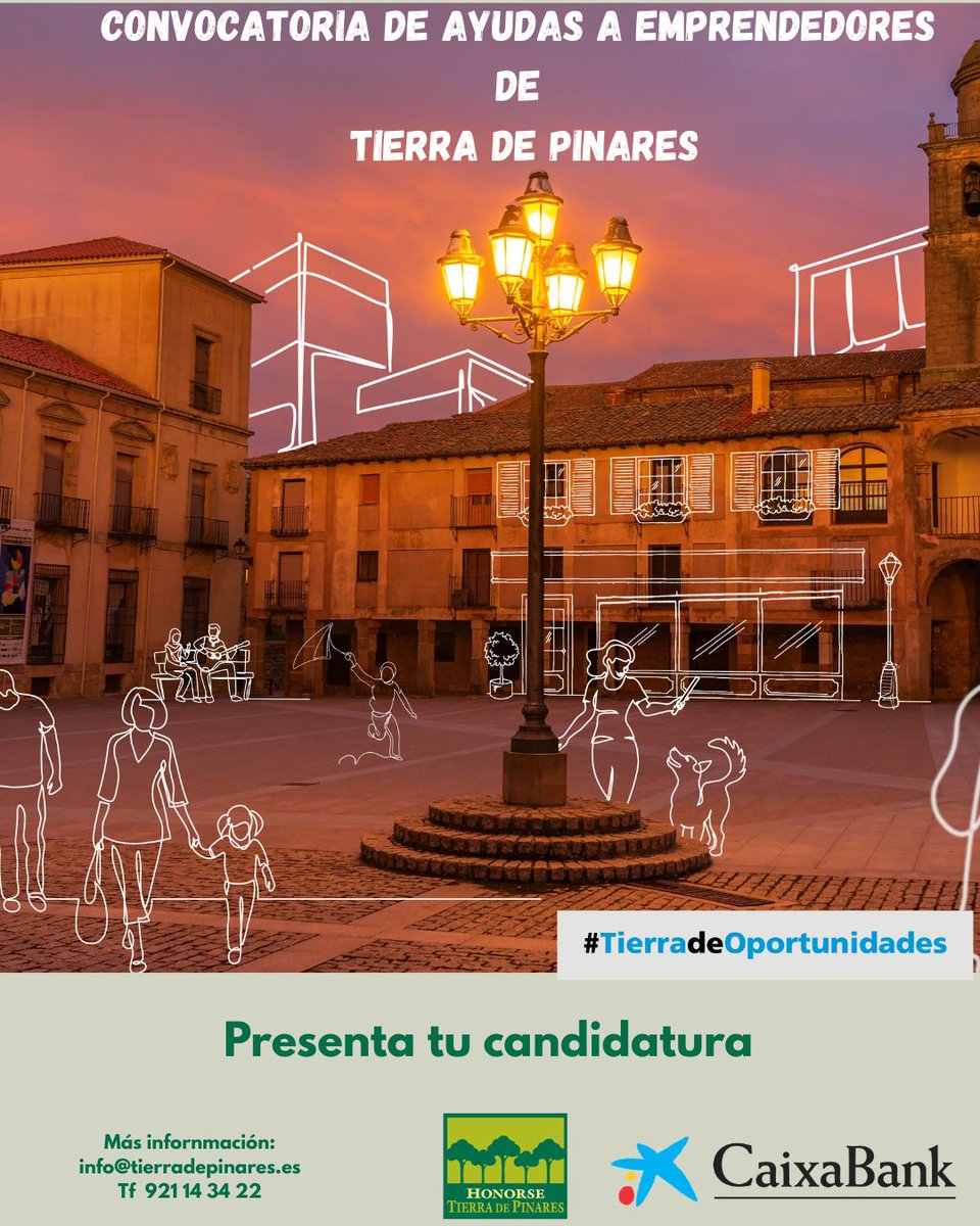 HTPinares's tweet photo. ¡Lanzamos junto a CaixaBank la convocatoria del programa #TierradeOportunidades! dirigida a proyectos de emprendimiento en Tierra de Pinares;
Más información 👇
https://t.co/UkLCBYe7Dj
📧 info@tierradepinares.es
📞 921143422
#TierradeOportunidades

#CABKAcciónSocial https://t.co/ptLvczwGTy