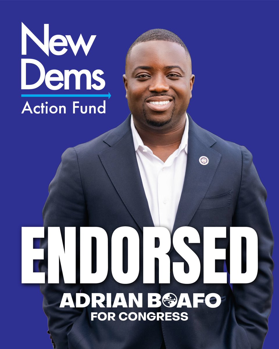 AdrianBoafoMD's tweet photo. I’m honored to receive the endorsement of the New Democrat Coalition. To me, being a New Dem means putting working people and families at the center of every decision we make and fighting back against this administration’s agenda that puts billionaires ahead of everyday Americans. That’s exactly what I’ll do in Congress.
