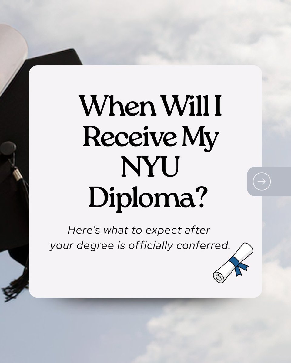 NYUStudentLink's tweet photo. Graduated and wondering when your diploma arrives? 🎓
NYU diplomas are mailed about 8 weeks after your degree is awarded. If you need proof of graduation before then, transcripts or degree verification can help. #SLCHasYourBack https://t.co/i7trlZEhsQ