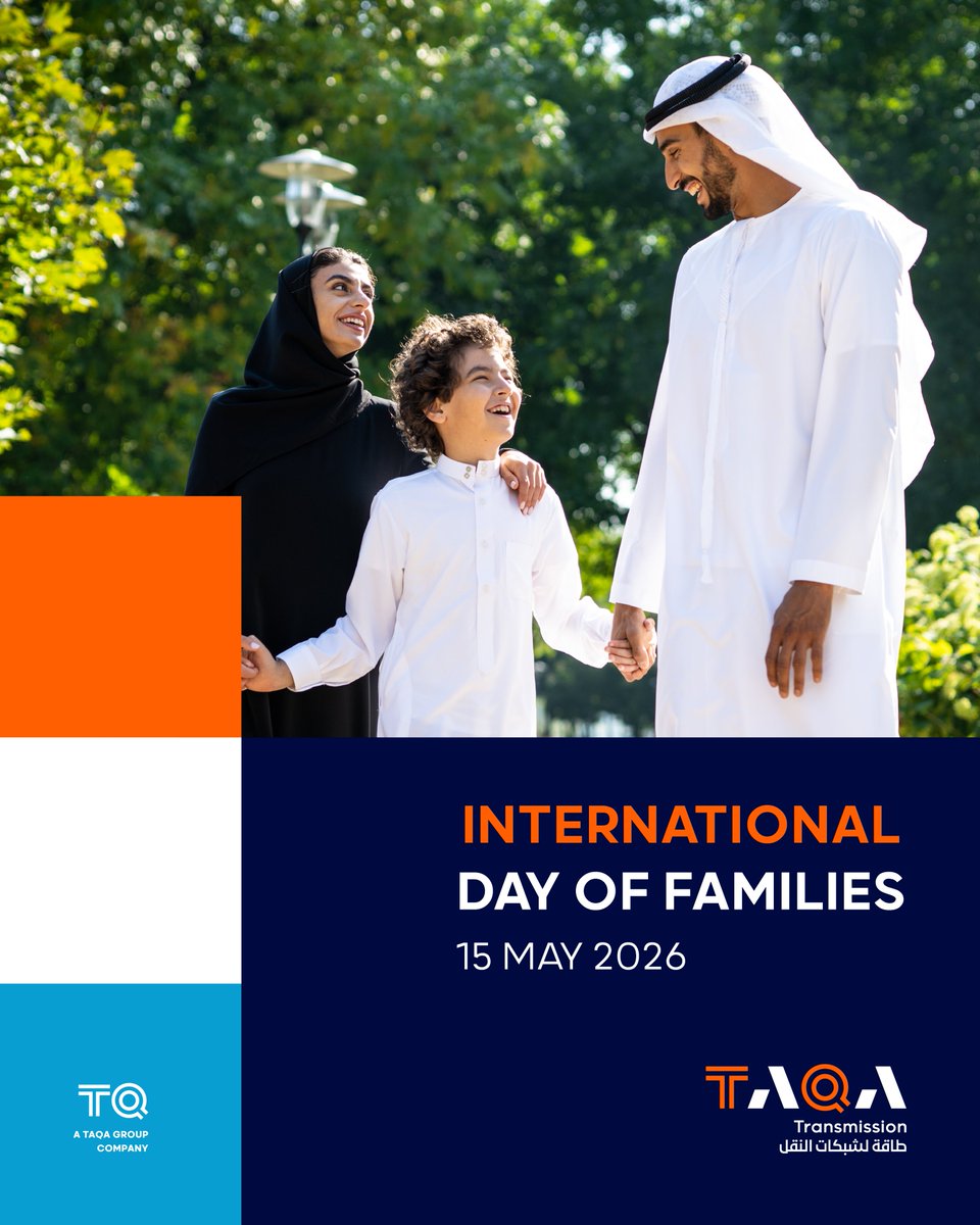 TAQATransm's tweet photo. In alignment with the UAE’s Year of the Family, we at TAQA Transmission recognise the International Day of Families, highlighting the vital role families play in strengthening and sustaining communities.

As proud recipients of the Parent-Friendly Label+, we continue to support working parents and foster a workplace that enables balance between professional and family life.

#TAQATransmission #PoweringConnectivity #InternationalDayofFamilies #YearoftheFamily