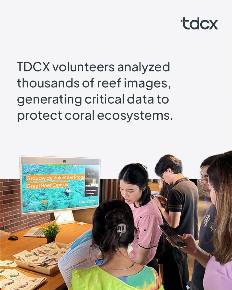 tdcxgroup's tweet photo. The skills that power great CX can also help protect coral reefs! 🌊💙 

TDCX partnered with Citizens of the Reef, launching with an "Hour of Power." #TDheroes analyzed thousands of images to generate critical marine data. 🪸🌍 

#TDCX #CSR #BeGreener #EnableTheFuture https://t.co/FZKIkAbTmR
