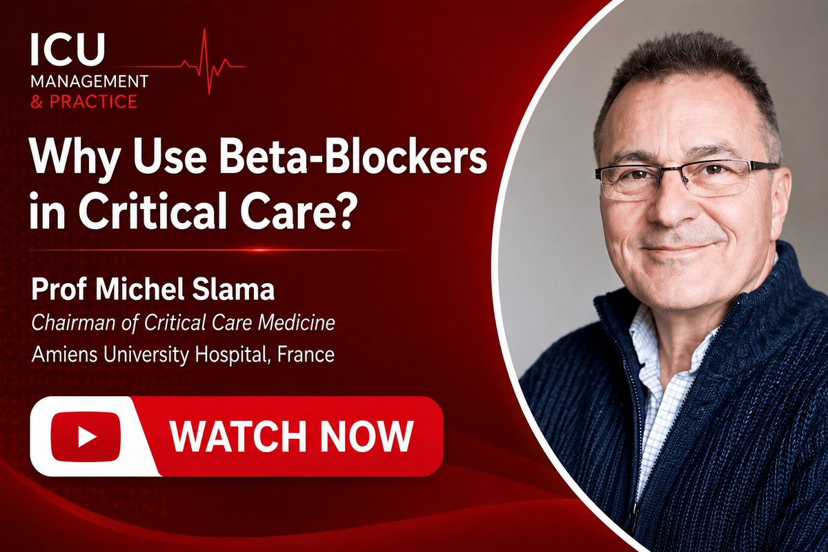 ICU_Management's tweet photo. Prof Michel Slama, Chairman of Critical Care Medicine at Amiens University Hospital, France, discusses when and why beta-blockade should be considered in critically ill patients #AOPHealth. Watch here: https://t.co/ajfl5ftJkk https://t.co/A7813o4tuK