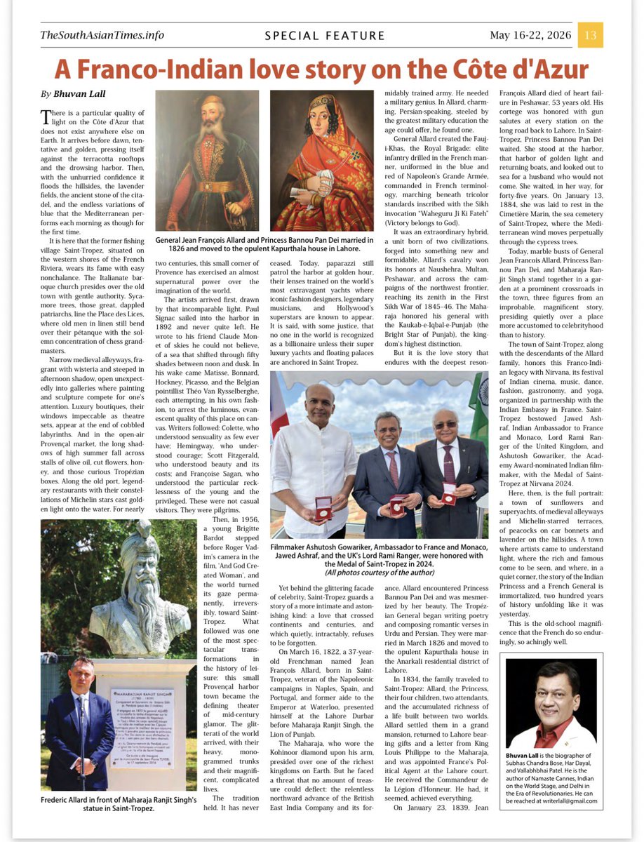 BhuvanLall's tweet photo. A Franco-Indian love story on the Côte d'Azur - my latest column published today in South Asian Times in America 

@IndiaembFrance @francediplo_EN 
@France24_en  @FranceBombay @NetflixFR @EmmanuelMacron 

https://t.co/lVP7OjbHuV https://t.co/HSzQssJkuQ
