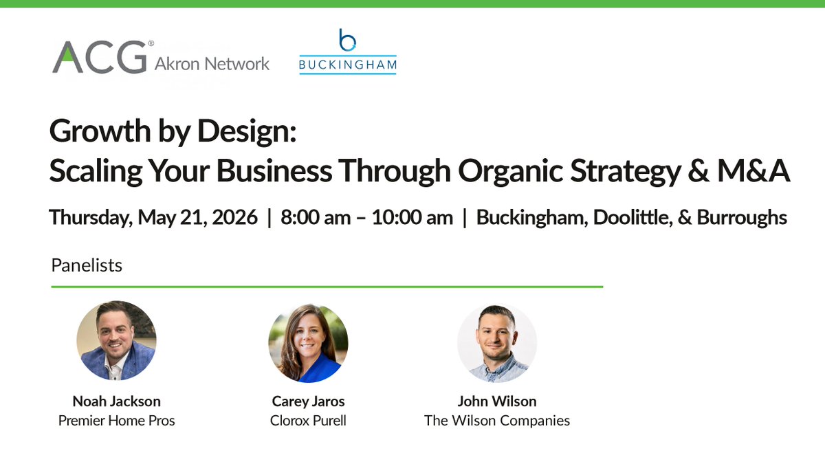 ACG_CLE's tweet photo. Growth looks different for every company. This ACG Akron session brings together leaders to talk through how they’re making it happen: what’s working, what’s not, and how they’re thinking about what’s next. Register today: https://t.co/eQPvbpjATN https://t.co/dszx9vKbHb