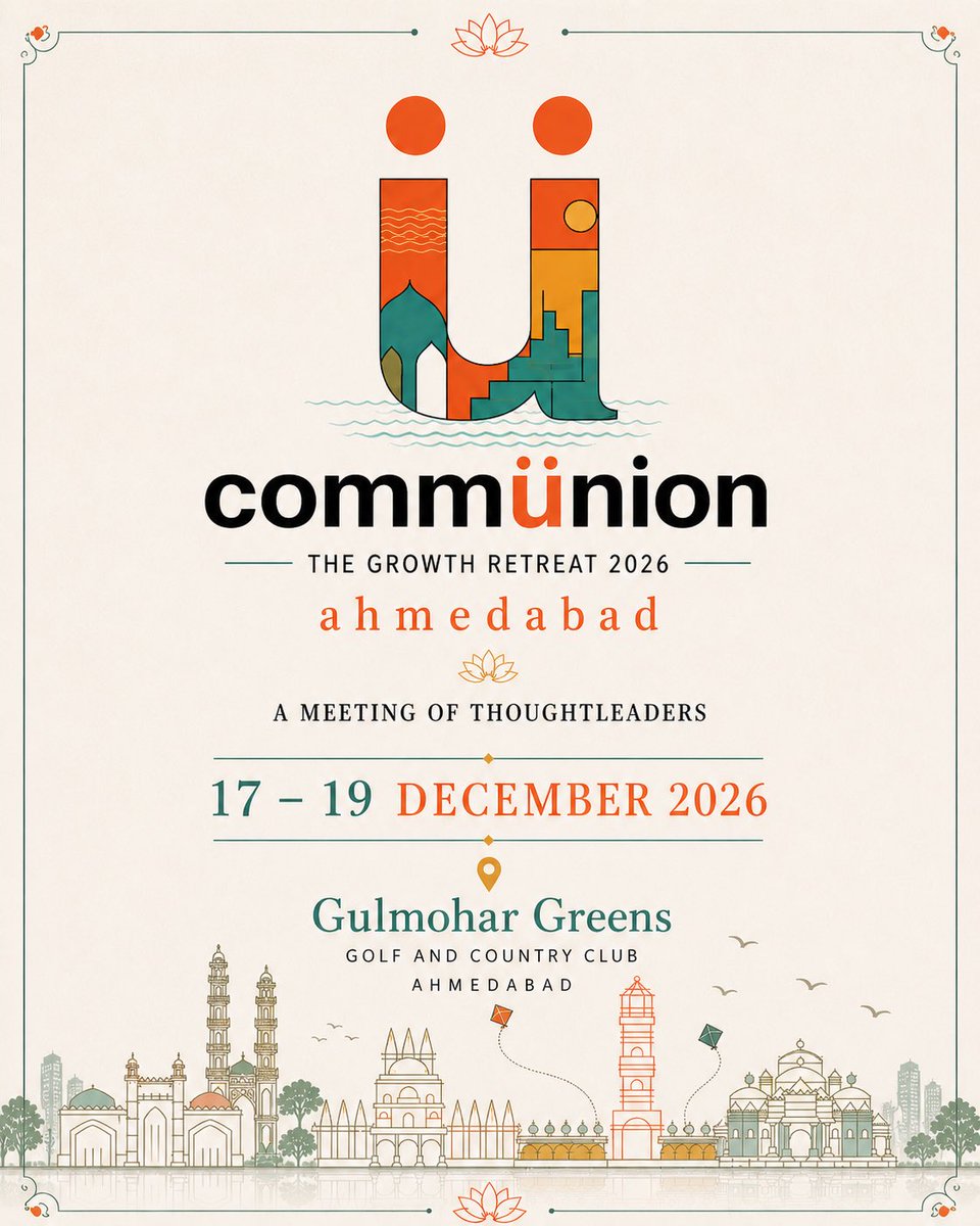 CommunionIndia's tweet photo. Every big event seems to be finding its way to Ahmedabad now.

And this December, The Growth Retreat moves there. Three days. Thoughtleaders, creators, founders &amp; seekers.
A room full of ideas, depth and meaningful connection. https://t.co/1pB5dNYE97