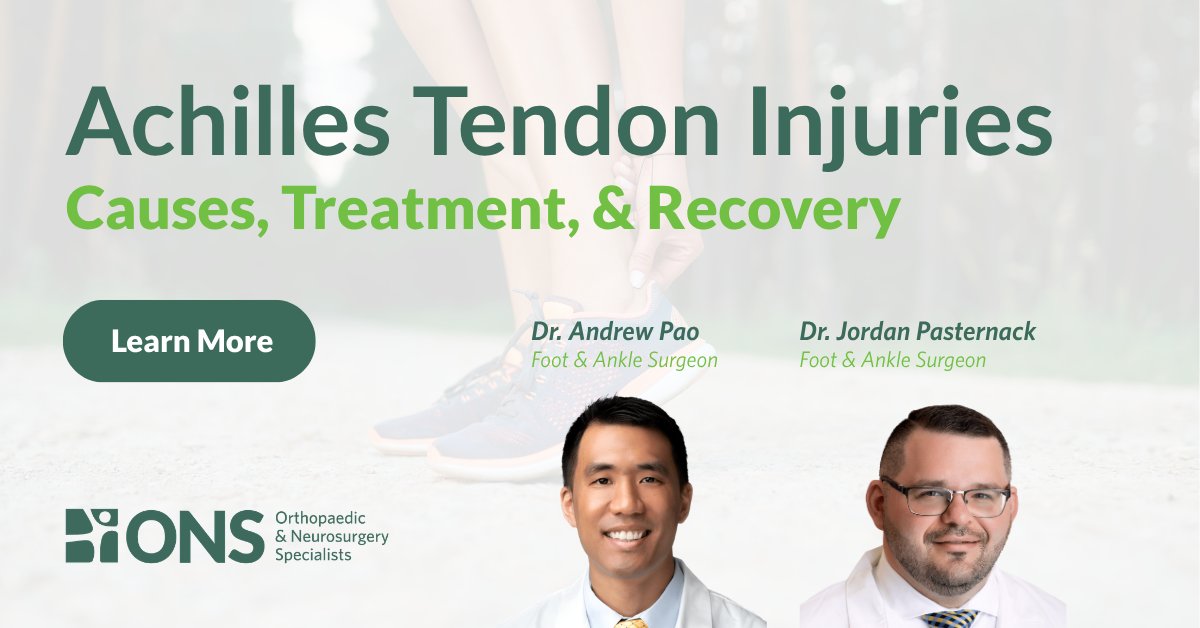 ONSMD's tweet photo. Dealing with Achilles tendon pain doesn't have to be intimidating. ONS foot and ankle surgeons Dr. Andrew Pao and Dr. Jordan Pasternack share insights into Achilles tendon injuries, including common causes, treatment options, and recovery. Read more https://t.co/h4aguc6mfD https://t.co/w8VYmYzrL7