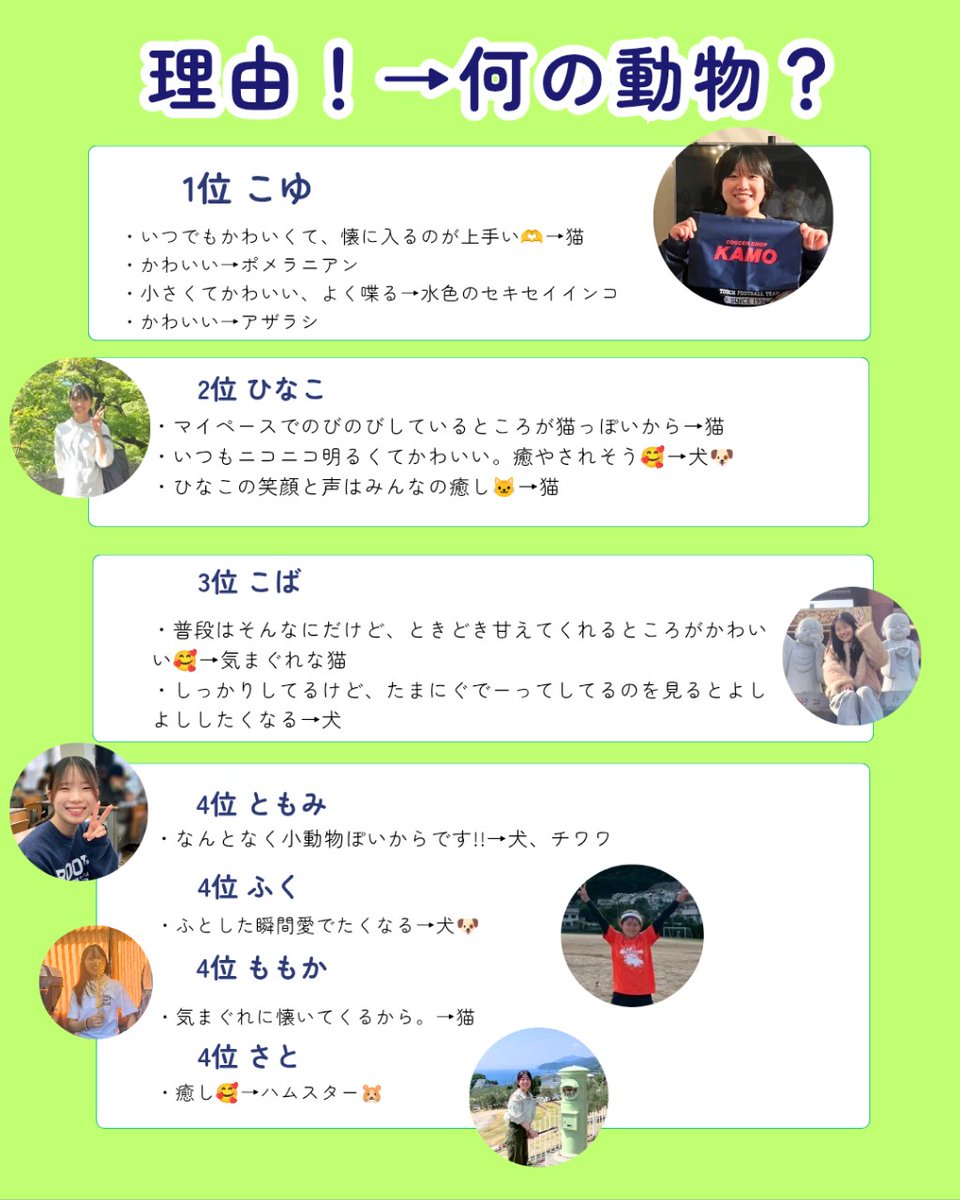 Rooks_1994's tweet photo. こんばんは🌙😃❗

家族にするなら？ランキング、ラストは「ペットにするならランキング」です！！

ぜひご覧ください！！

#神戸大学　#タッチフット　#春から神大 https://t.co/lVem9JtdWN