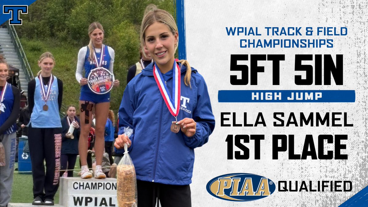 Trinity_Hillers's tweet photo. 🏃‍♀️🏃‍♂️Track &amp; Field WPIAL Championship:

Out of the 9 Hiller qualifiers yesterday, there were 6 podium finishes &amp; 2 moving on to states!

Congratulations to Ella Sammel on WINNING the 2026 High Jump with a leap of 5ft 5in!

#itsagreatdaytobeahiller 🔵⚪️ https://t.co/h7GcCoLIWR