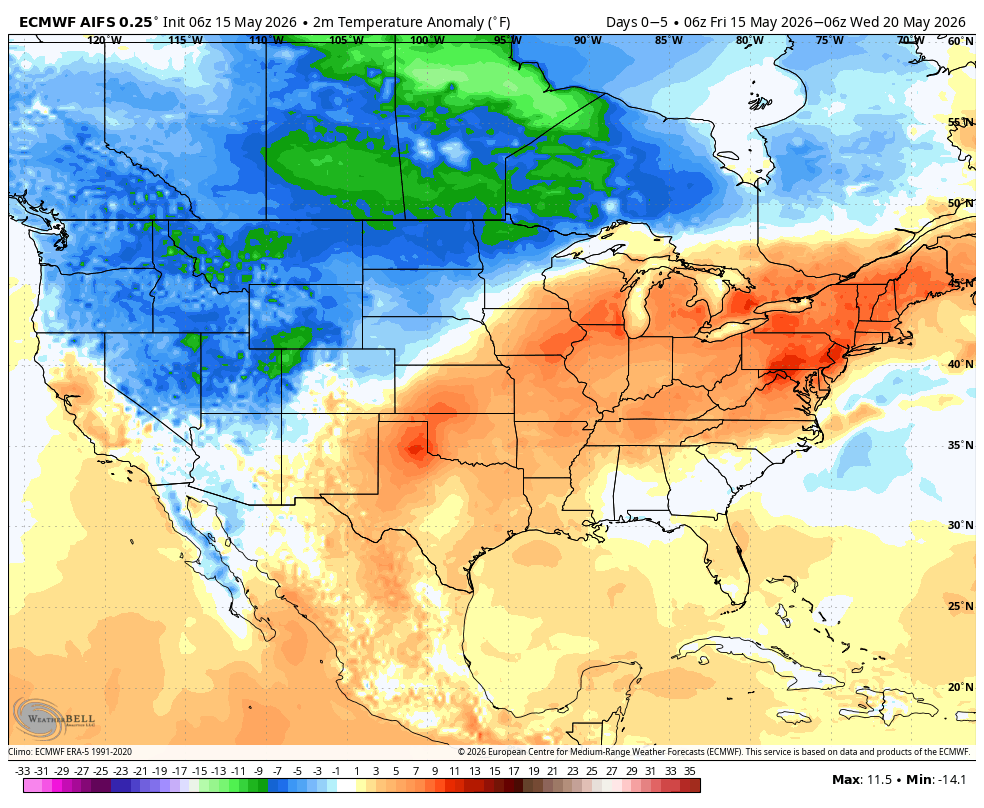 BigJoeBastardi's tweet photo. Its a 3-4 day surge of heat, then out. So much for the deadly heat dome.   What irks me about the doom and gloom pushers is on April 26 I showed what was going to happen by using examples in 1966,1977. But because the meteo media just wants clicks, they put no perspective on what they are saying Those 2 maps were put on showing how the cold can flip and in fact is something you should be looking for