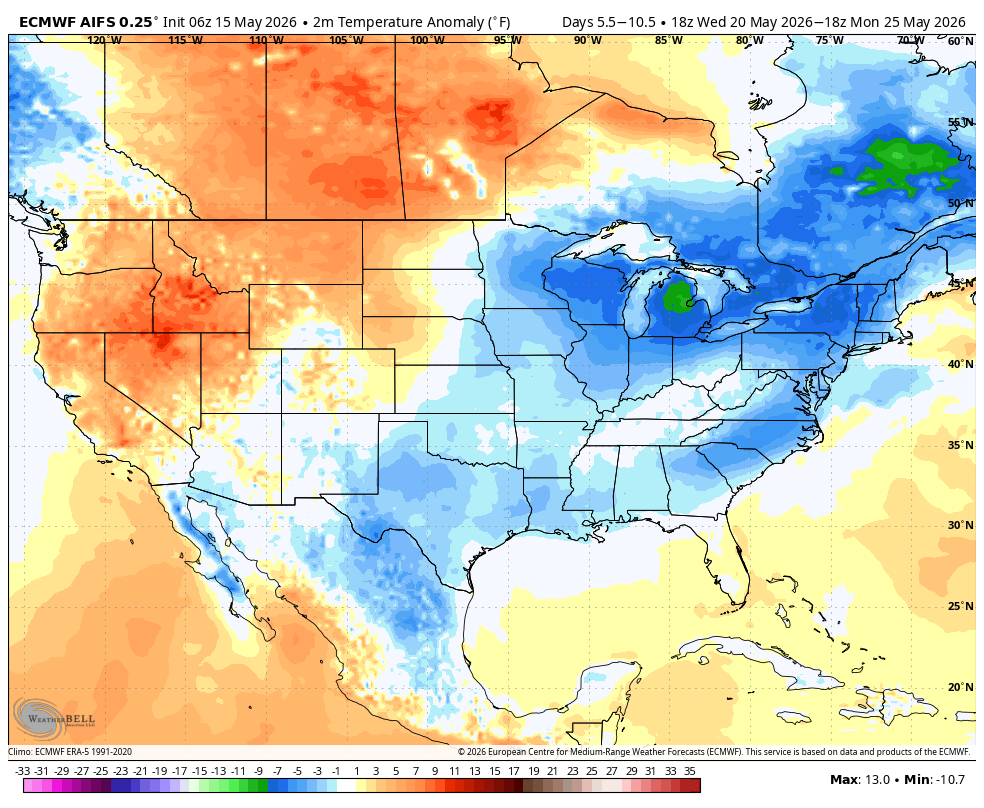 BigJoeBastardi's tweet photo. Its a 3-4 day surge of heat, then out. So much for the deadly heat dome.   What irks me about the doom and gloom pushers is on April 26 I showed what was going to happen by using examples in 1966,1977. But because the meteo media just wants clicks, they put no perspective on what they are saying Those 2 maps were put on showing how the cold can flip and in fact is something you should be looking for