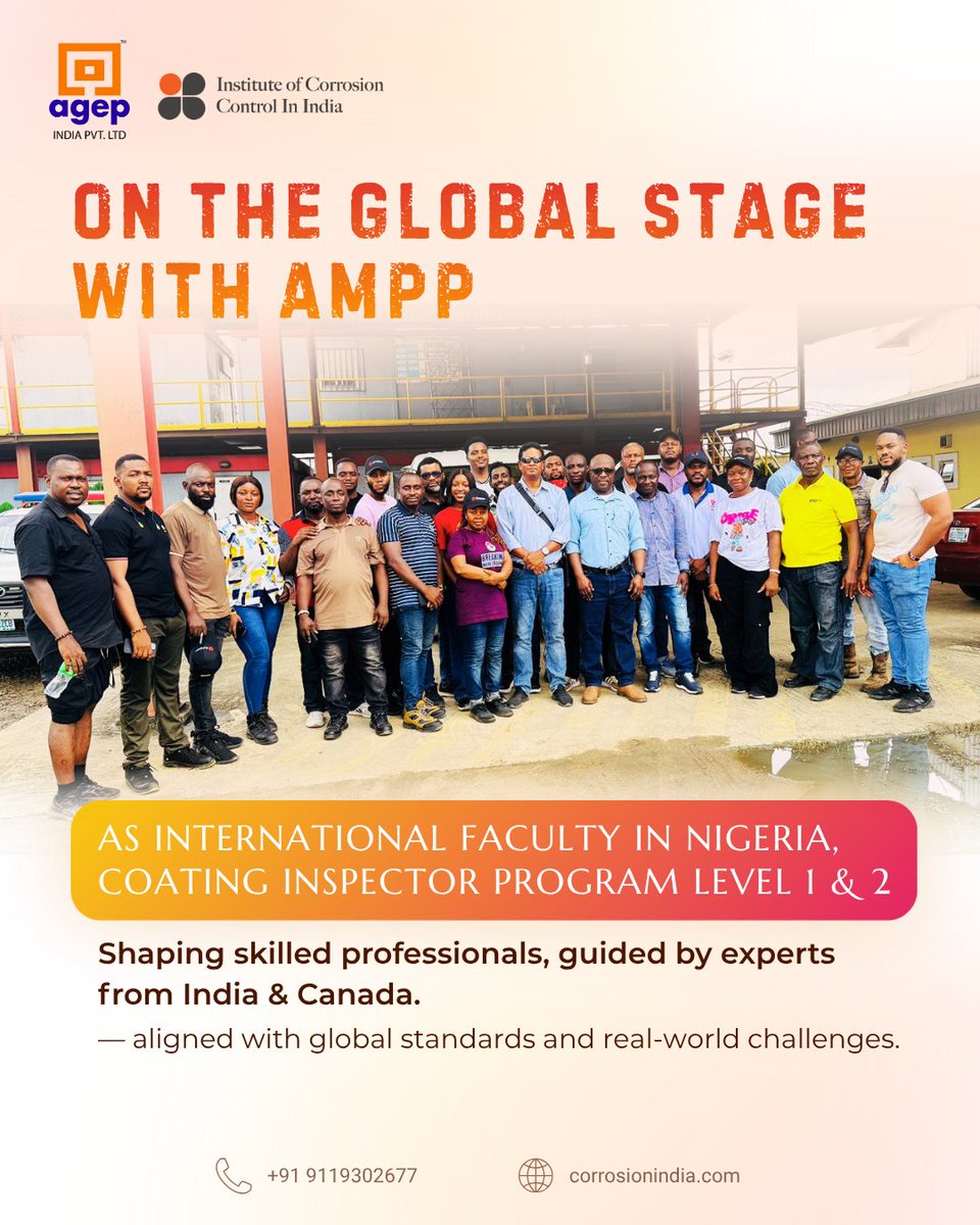 AGEPIndia's tweet photo. Across locations. Across programs. Across borders. 🌍

From CP Level 2 in Chennai, led by experts from India & South Africa,
to CIP Level 1 in Mumbai, guided by instructors from Australia & India,
to international faculty presence in Nigeria, with experts from India & Canada — the focus remains the same: building skilled professionals through globally aligned training.

Different cities. Different expertise.
One standard — AMPP in action. ⚙️

This is how knowledge travels, evolves, and creates real-world impact.

📞 +91 9119302677
🌐 https://t.co/u4aJFCLO4f
@AmppOrg @trifaleyheramb 
#AGEPIndia #AMPP #GlobalTraining #CPLevel2 #CIPLevel1 #CIPLevel2 #CorrosionControl #InspectionTraining #EngineeringCareers #IndustrialTraining #GlobalStandards #FieldReady #AMPPIndia