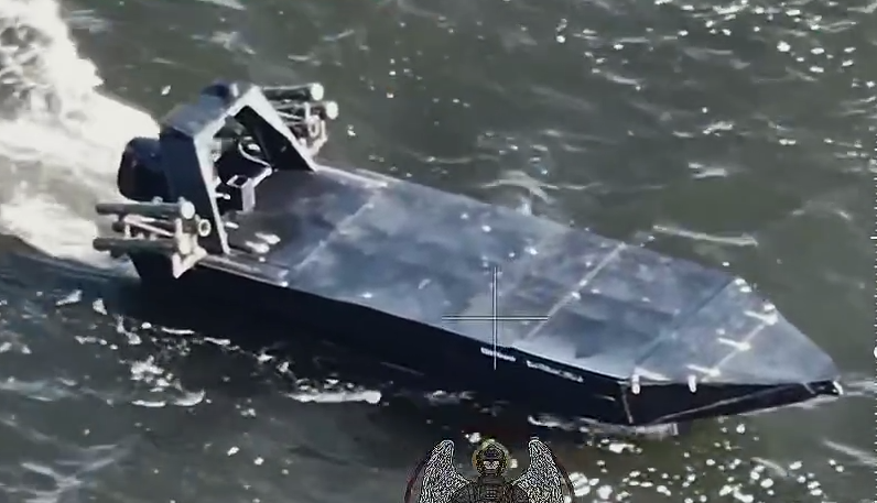 Ukrainian unmanned surface vessel (USV) equipped with 6 RPO-A Shmel ...