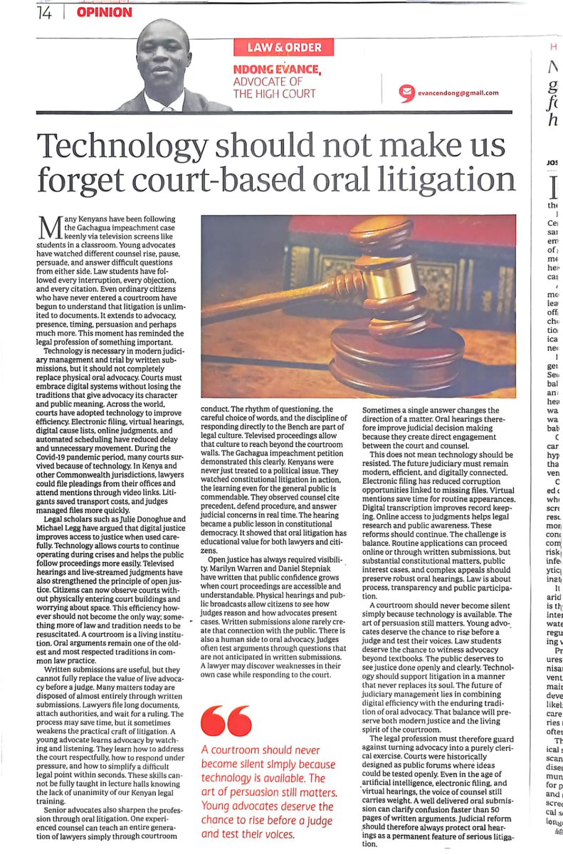Ndonglaw043's tweet photo. The 64th Article on the STANDARD TODAY P.14, I reflect of something about Oral Trial Advocacy in Litigation ✅️💯 https://t.co/LaFpzcMNHc