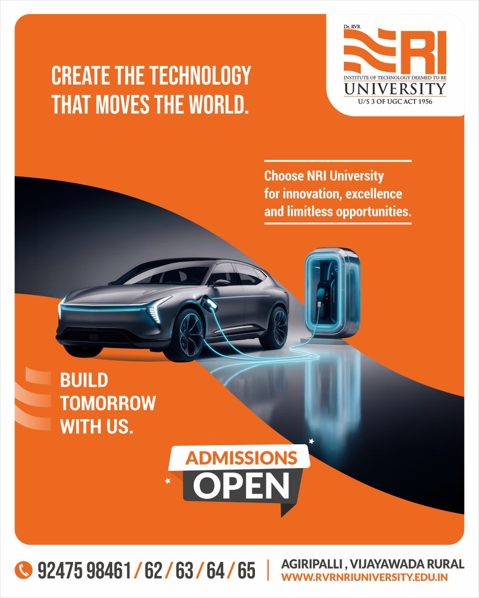 NRIUniversity's tweet photo. Create the technology that drives the future. 
Join NRI University and turn your ideas into innovation with world-class engineering education. 

Admissions are now open; start building tomorrow.

#NRIUniversity #FutureInnovators #EngineeringAdmissions #InnovationStartsHere https://t.co/Whi4Tl8IuD
