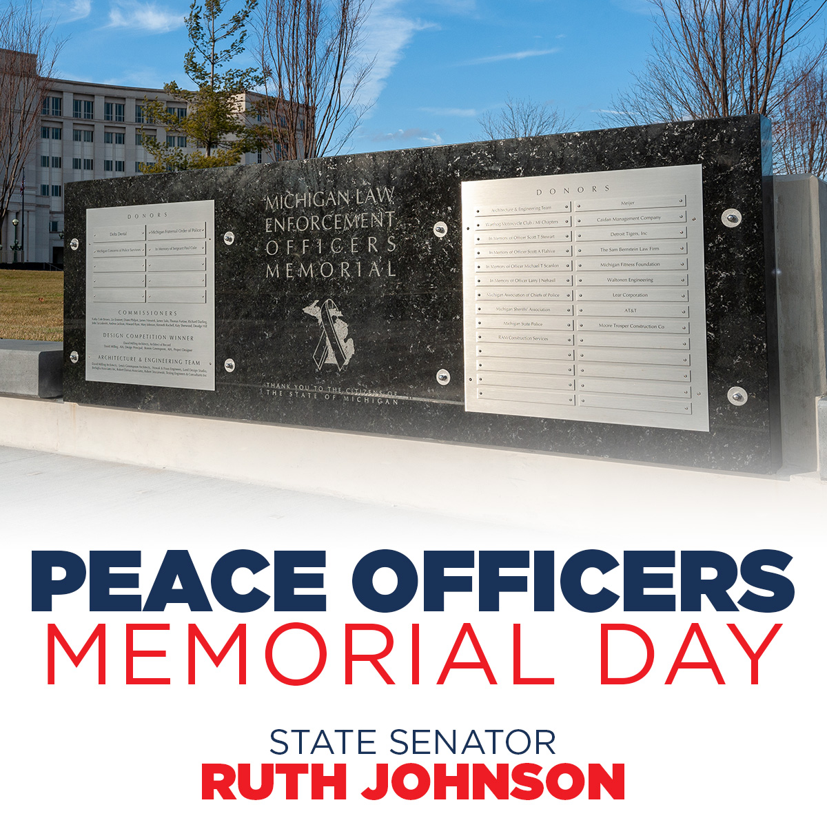 SenRuthJohnson's tweet photo. Peace Officers Memorial Day, part of Police Week, honors the sacrifices of peace officers who serve and protect our community. https://t.co/5MAVzNNODq