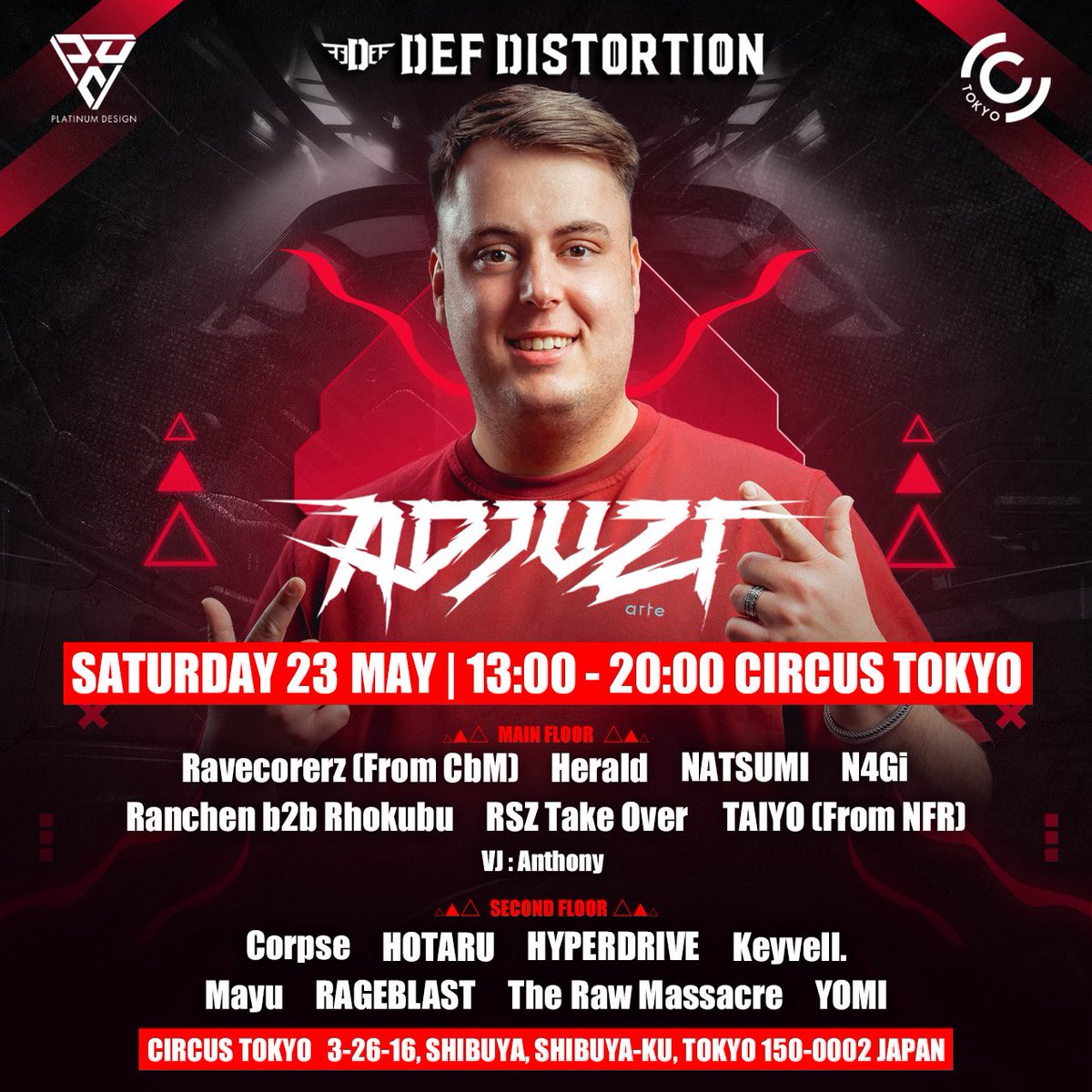 Herald_DJ's tweet photo. いよいよ来週土曜日はAdjuztが@CIRCUSTOKYO に登場！

オープンからラストまで全力全開フルHARDサウンド！！アンケート企画も当日やるし、物販も少しやる予定！！

チケットサイトはこちら
https://t.co/aH62iimiS7

Adjuztの楽器はこちら！
https://t.co/G4ce3Q8mcy

みんなまってるぜ！
#DefDis https://t.co/YPCt3KjFVs