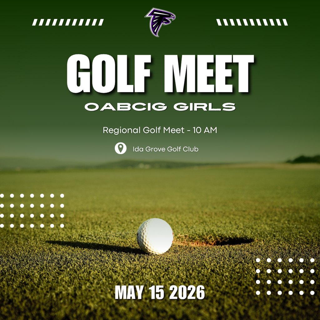 OABCIG's tweet photo. ⛳️ OABCIG Girls Golf ⛳️
Good luck to our Lady Falcons as they compete in the Regional Golf Meet today in Ida Grove! https://t.co/kOlFnKpwVb