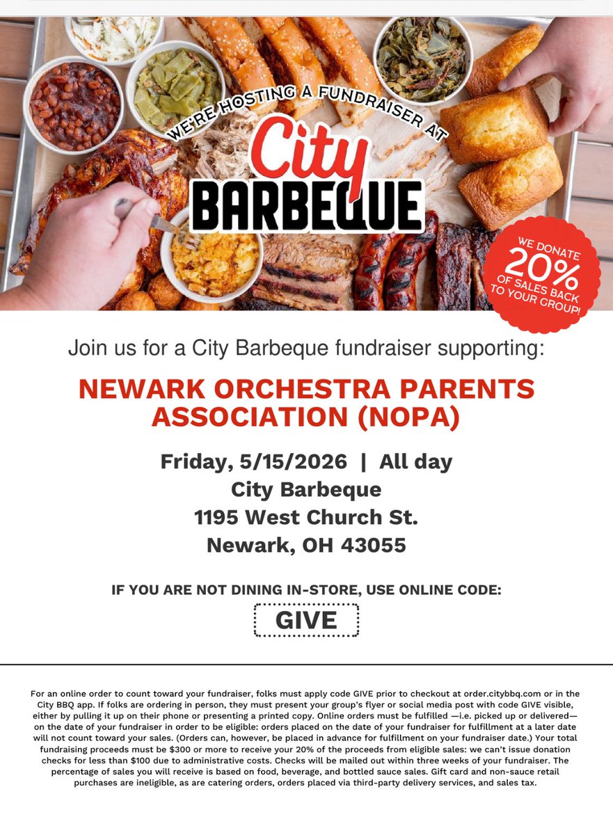 Newark_Strings's tweet photo. TODAY!! Eat at City BBQ and support the orchestra ! https://t.co/8ripRvuj6K
